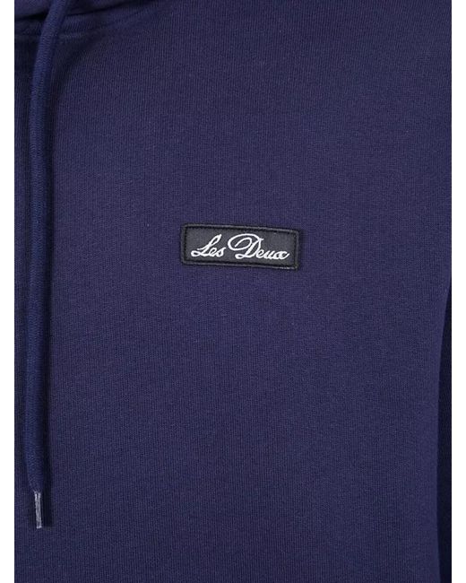 Les Deux Blue Hooded Sweatshirt Patch Detail Kangaroo Pocket for men