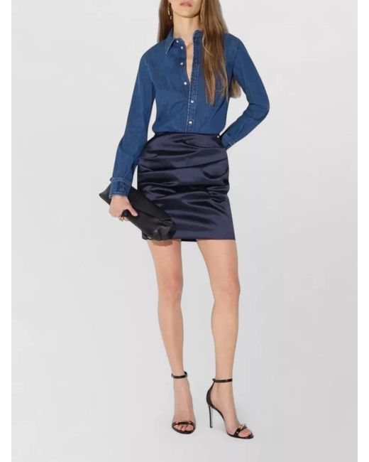 Elisabetta Franchi Blue High Waist Ruched Silk Satin Skirt