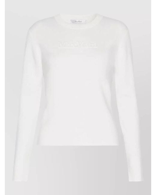 Max Mara White Manto Wool Crew Neck Long Sleeve Sweater