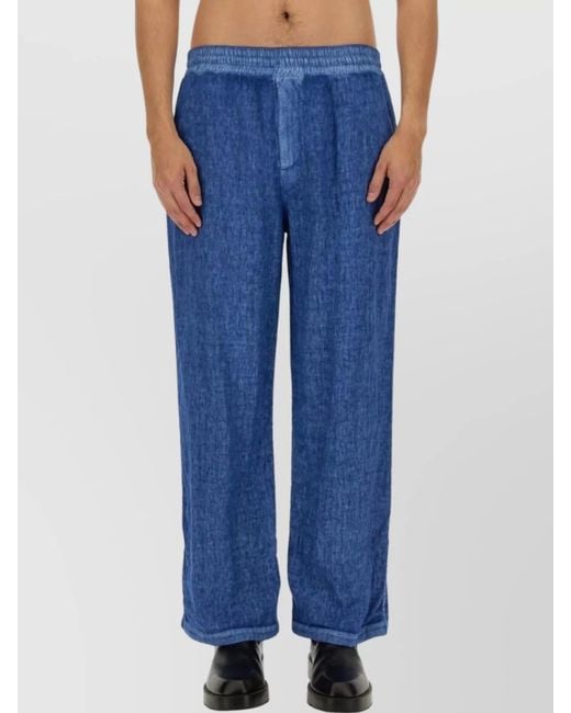 Burberry Blue Linen Loose-Fit Trousers for men