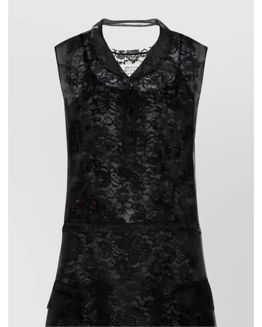 Maison Margiela Black Sleeveless Lace Trim Buttoned Layered Midi Dress