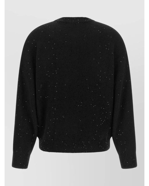 Brunello Cucinelli Black Cashmere Silk Sequin Appliqué Crew Neck Long-Sleeve Sweater