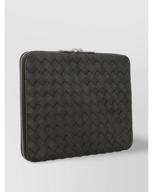 Bottega Veneta Black Leather Intrecciato Document Pouch for men