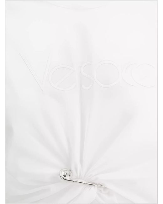 Versace White Ruched Cotton Logo T-Shirt