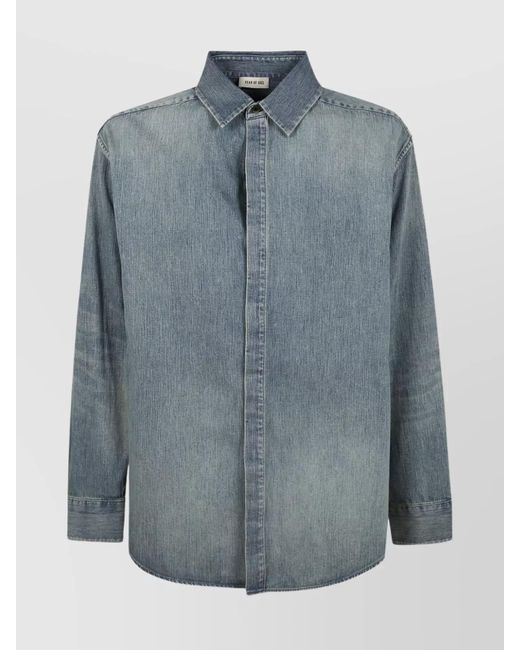 Fear Of God Blue Button Up Denim Shirt for men