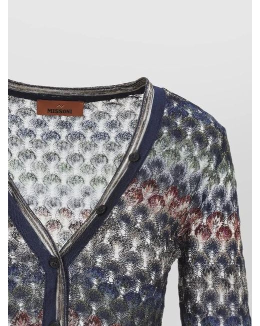 Missoni Gray Metallic Striped V Neck Openwork Sweater