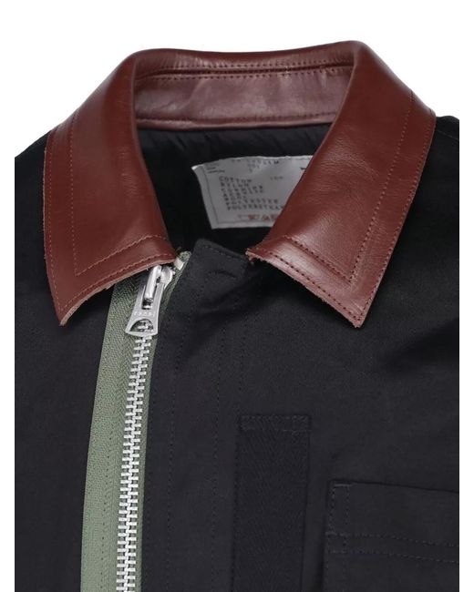 Sacai Black Regular Fit Coat Contrast Collar Pockets for men