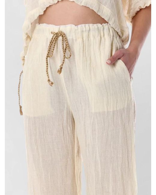 120% Lino Natural Lounge Pants Elastic Waist Sheer Wide Leg