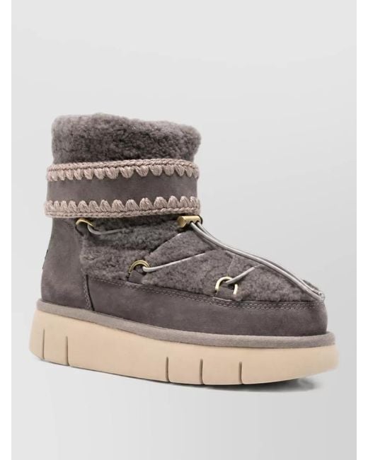 Mou Gray Suede Leather Shearling Ankle Boots