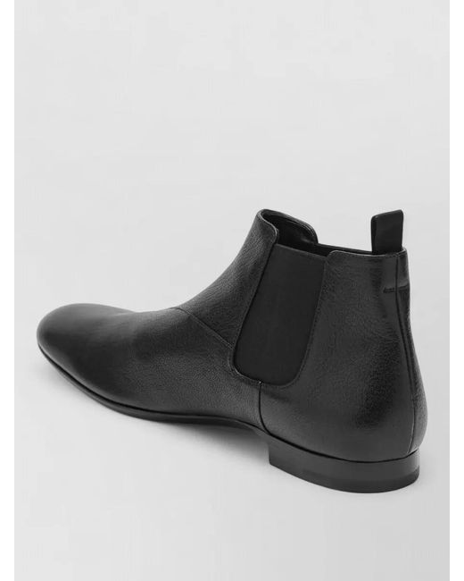 Prada Black Leather Boots Pull Tab Round Toe for men