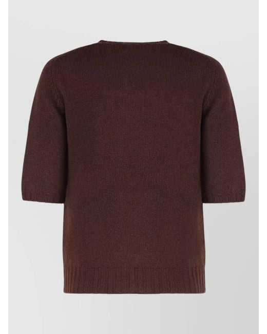 Fabiana Filippi Brown Short Sleeve Sweater Round Neck Cutouts