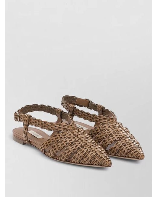 Casadei Brown Pointed Toe Flat Woven Slingback Sandals