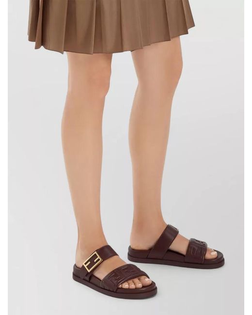 Fendi Brown Leather Double-Strap Flat Sandals