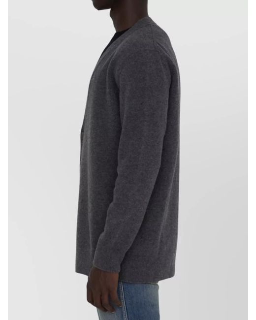 Maison Margiela Blue Ribbed V-Neck Relaxed-Fit Wool Cardigan for men