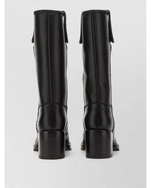 Hereu Black Aumandra Mid Calf Boots Block Heel Braided