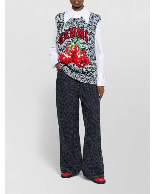Ganni Blue Denim Wide-Leg Trousers