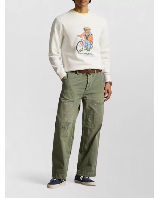 Polo Ralph Lauren White Bear Crew Neck Sweatshirt Ribbed Trims for men
