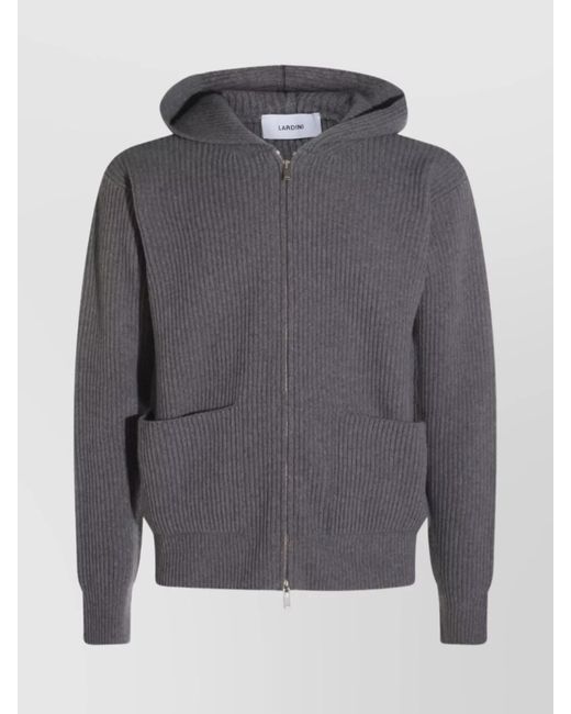 Lardini Gray Hooded Ribbed Crewneck Front Pockets for men