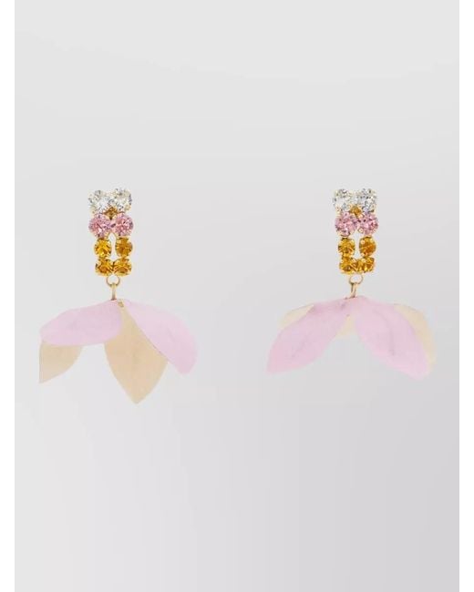 Marni Pink Crystal-Embellished Flower Drop Earrings