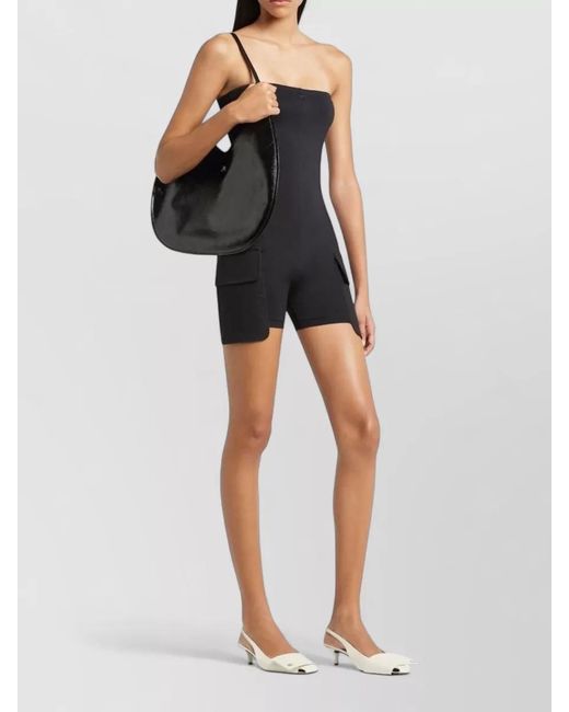 Courreges Black Curved Shape Shoulder Bag Smooth Finish