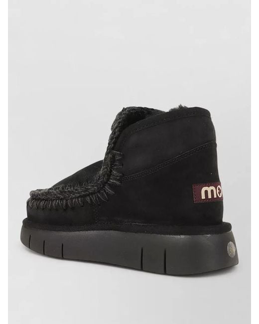 Mou Black Suede Ankle Platform Slippers Round Toe