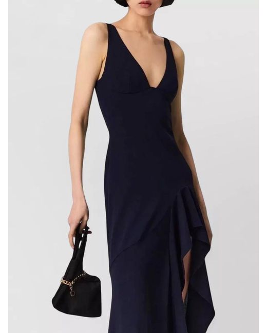 Stella McCartney Blue Asymmetric Long Dress Ruffle Detail V Neck