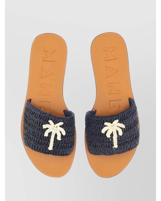 Manebí Blue Raffia Slide Sandals