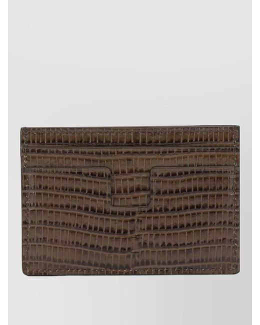 Tom Ford Brown Tejus T Line Crocodile Print Card Holder for men