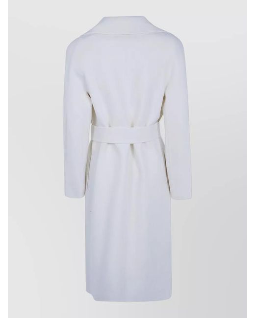 Max Mara White Mst Cles Belted Long Coat Lapel Collar