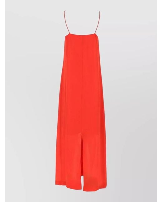 Nude Red Long Dress V Neck Spaghetti Straps