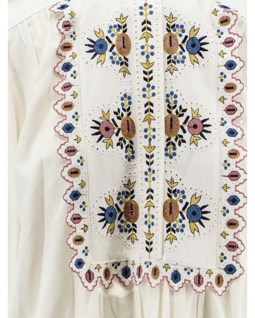 Isabel Marant White Embroidered Long-Sleeve Blouse