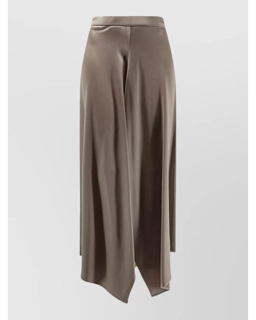Alysi Brown Asymmetrical Satin Midi Skirt High Waist