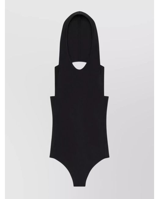 Courreges Black Hooded Halterneck Sleeveless Bodysuit