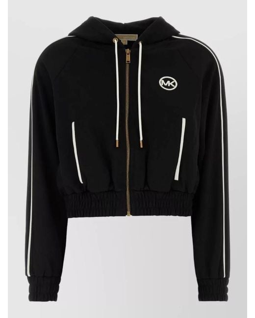 Michael Kors Black Tech Sweatshirt Cropped Hooded Elastic Hem