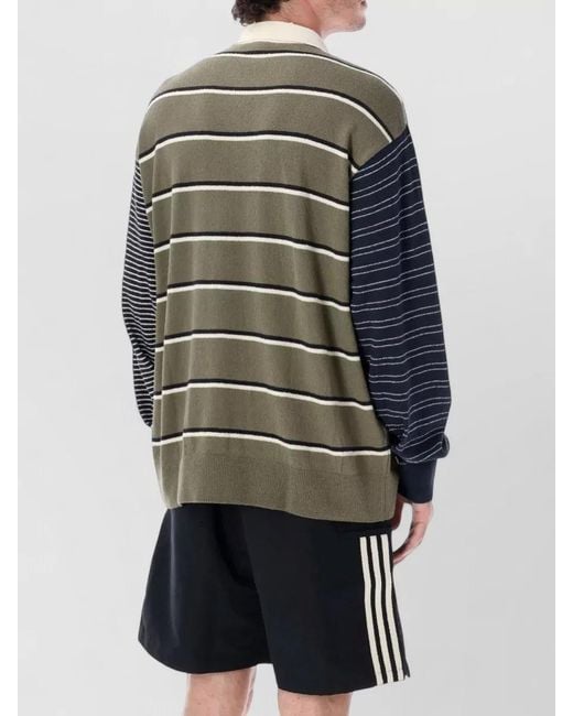 Adidas Originals Gray Striped Knit Polo Long Sleeve Sweater for men