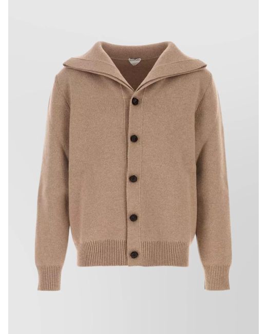 Bottega Veneta Natural Wool Cardigan With Folded Collar And Ribbed Cuffs for men