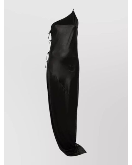 Rick Owens Black Long One Shoulder Satin Tie Dress