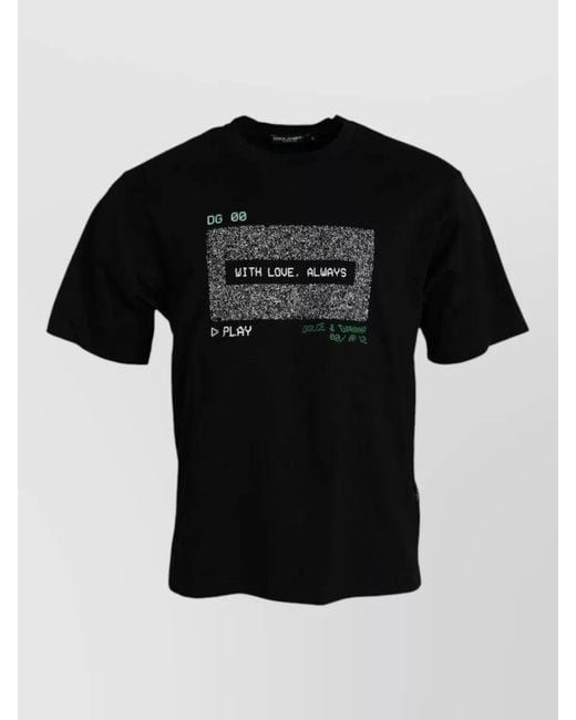 Dolce & Gabbana Black Love Always Crew Neck Slogan Top for men