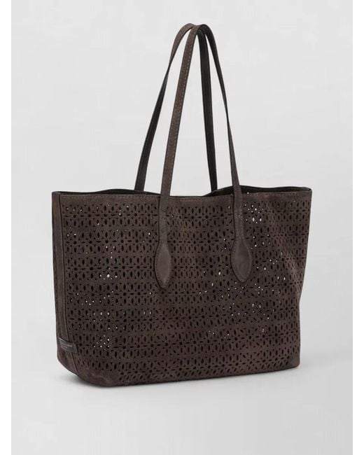 Gianni Chiarini Black Tote Bag Dual Handles Perforated Suede Finish