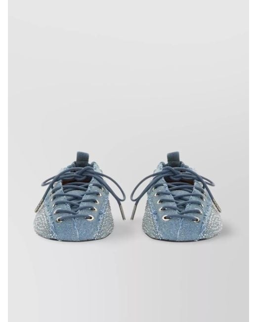 Ganni Blue Denim Lace-Up Ballerina Shoes