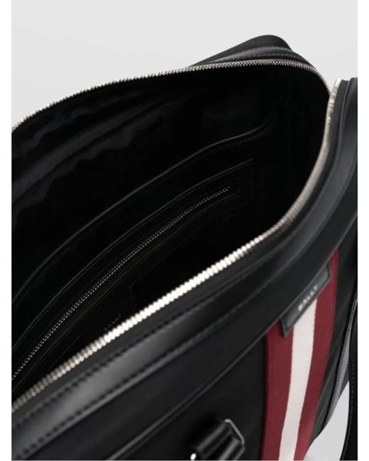 Bally Black Leather Trim Laptop Bags With Stripe Detailing for men