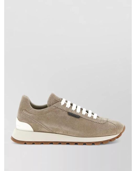 Brunello Cucinelli White Runners Suede Sneakers Lace Up Design