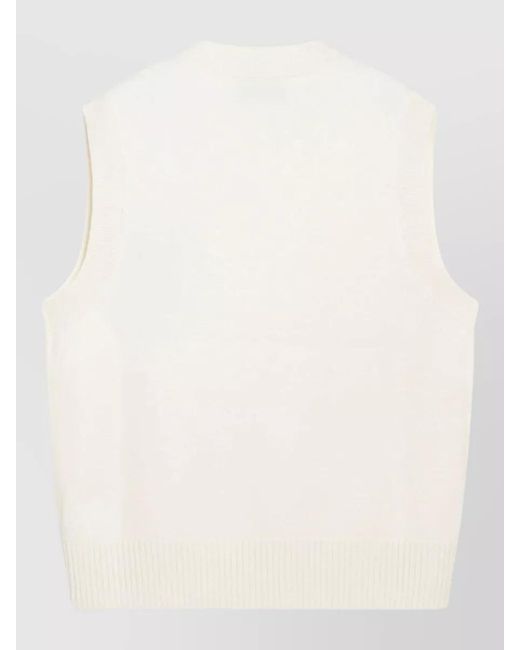 AMI Natural V Neck Sleeveless Sweater Ribbed Hem for men