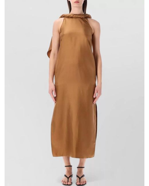 Loulou Brown Susan Silk Twill Midi Scarf Dress