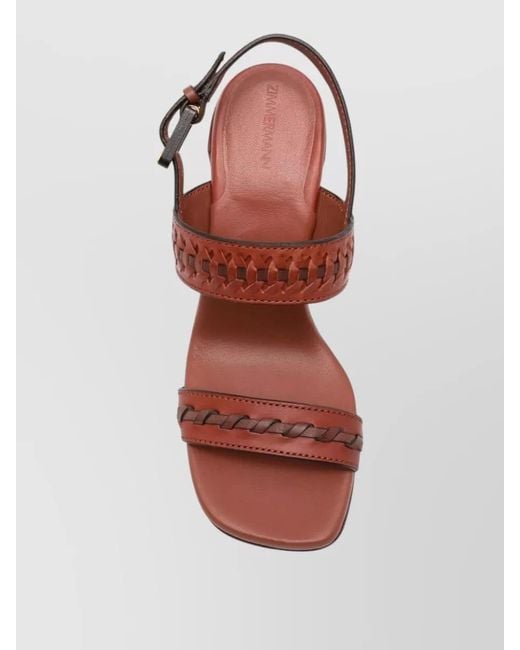 Zimmermann Brown Slingback Sandals Block Heel Woven Straps