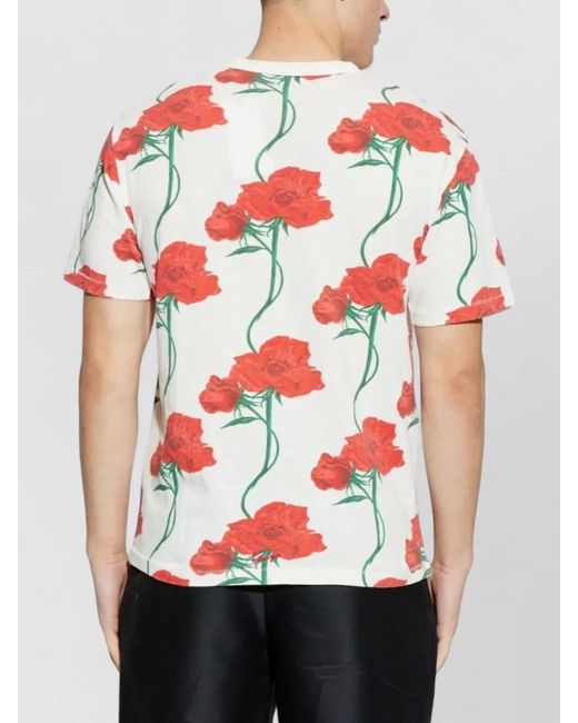 KENZO White Silk Floral Short Sleeve Crew Neck T Shirt for men