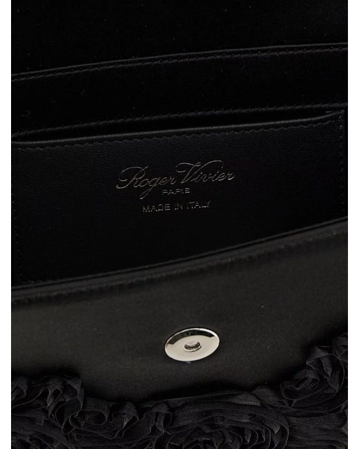Roger Vivier Black Silk Efflorescence Clutch Bag