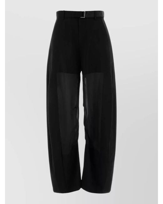 Sacai Black Wool Trousers Belt Loops Sheer Wide Leg
