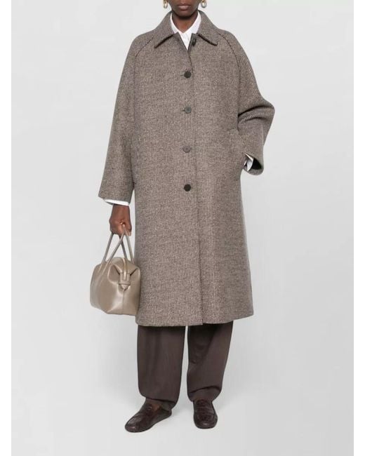 Harris Wharf London Gray Cashmere Wool Coat Houndstooth Long Sleeves