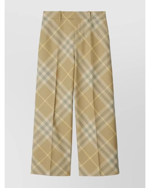 Burberry Natural Checked Wool Wide-Leg Trousers